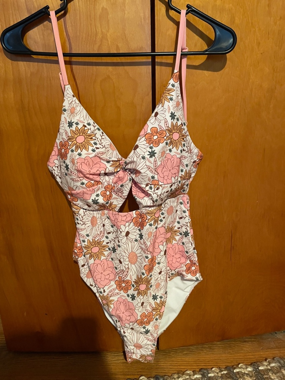 Caden Lane Floral Cutout One-Piece Swimsuit — Pink & White